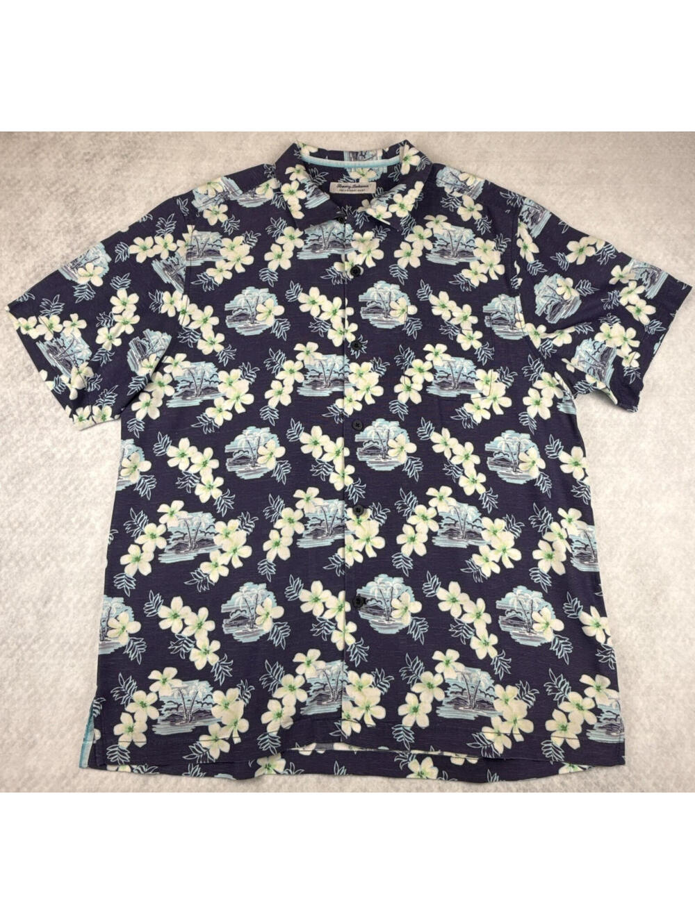Tommy Bahama TB93 Mens Large Blue Floral Coconut Point IslandZone‎ Camp Shirt